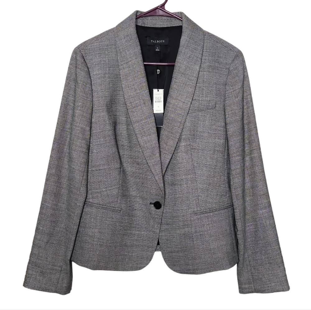 Talbots NWT Twill Wool Blend Blazer Jacket Black Circle Print Size 14 Women's